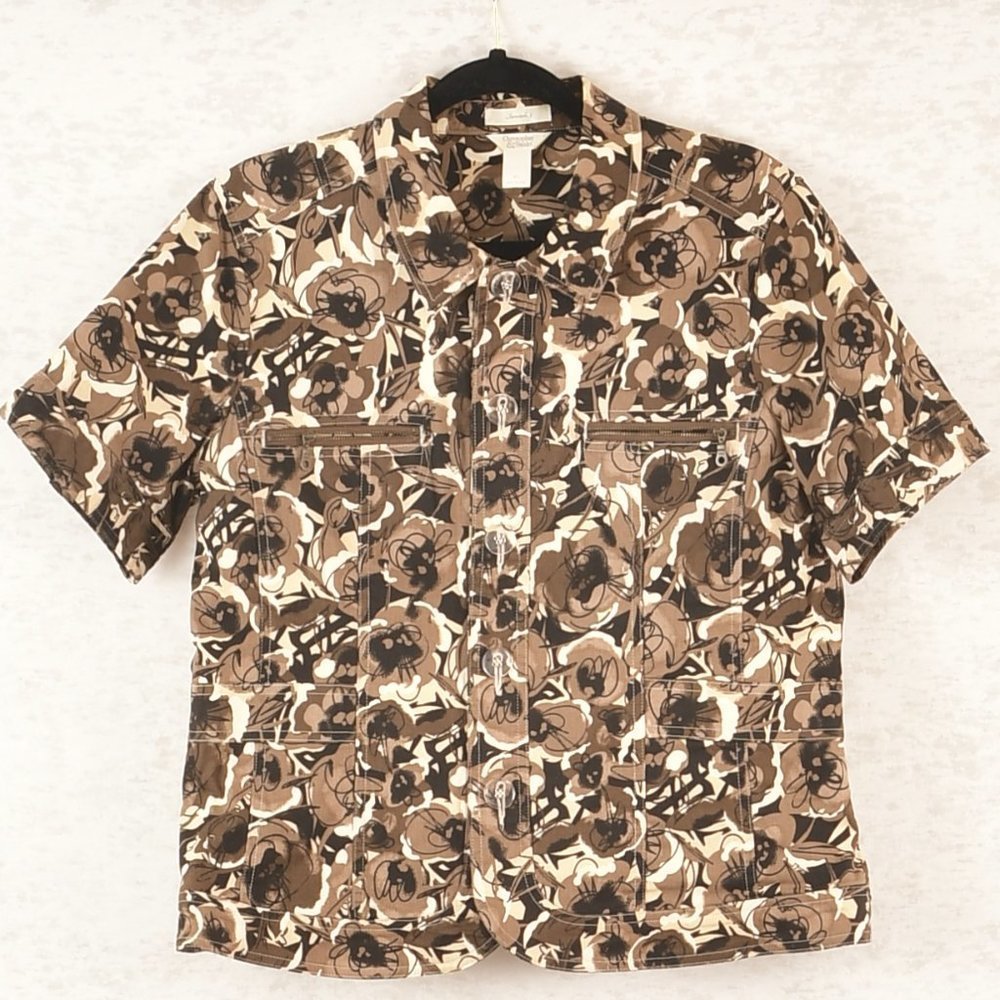 NWOT CHRISTOPHER &BANKS Tan and Brown Paisley Print Button Down Collared Top